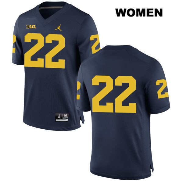 Women's NCAA Michigan Wolverines Karan Higdon #22 No Name Navy Jordan Brand Authentic Stitched Football College Jersey CL25S51RE